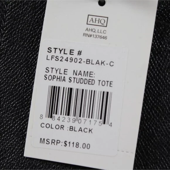 London Fog Black Sophia Studded Tote Shoulder Bag - Picture 3 of 8